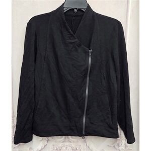NWOT Eileen Fisher Knit Side Zip Up Jacket No Collar Black 130379